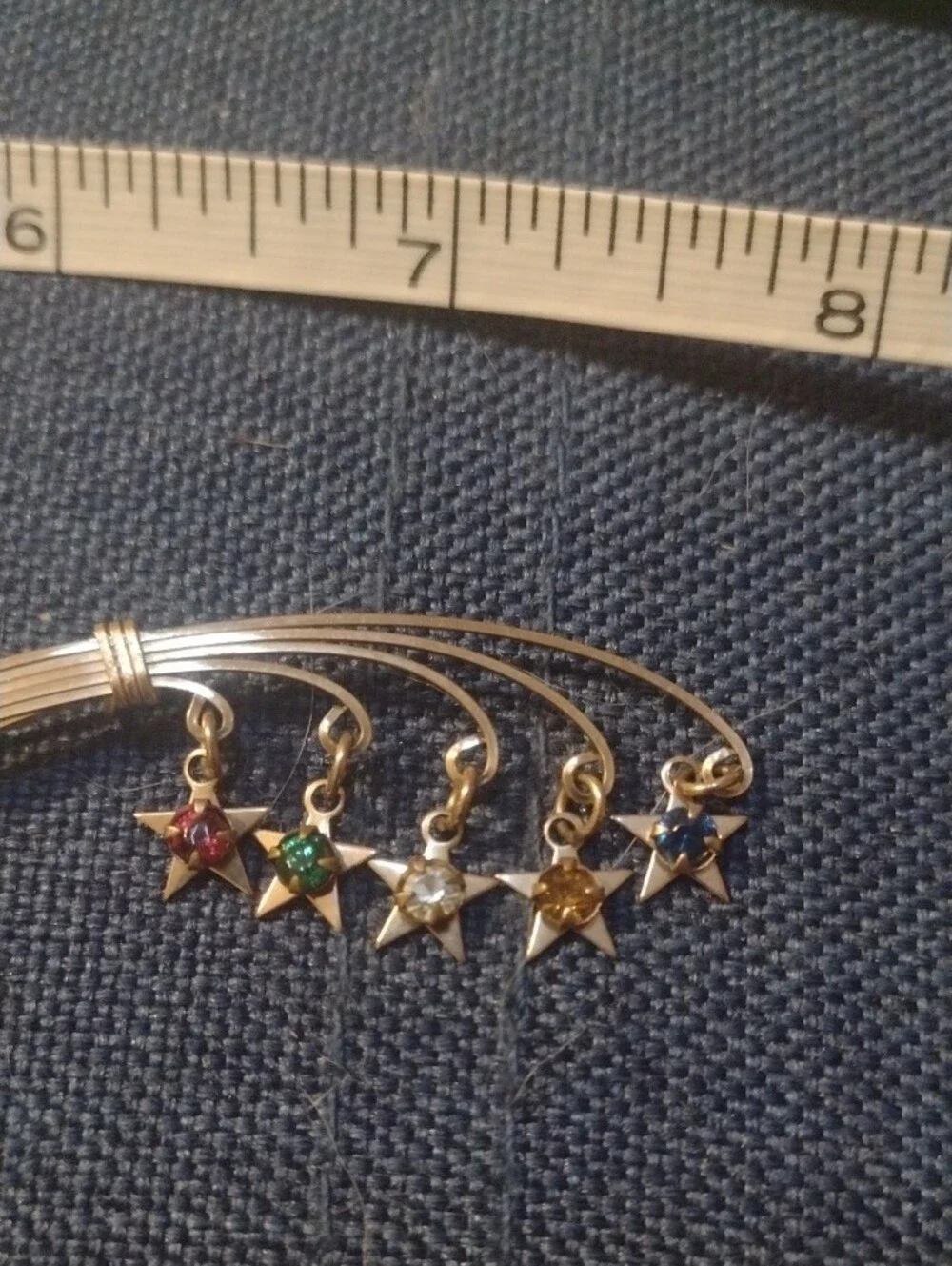 Vintage Celestial Shooting Star Pin - Five Dangling Stars with Multi-colors